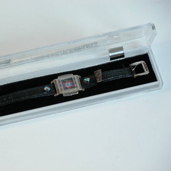 Vtg 80s 90s Watch Southwest Turquoise Inlay NOS Rainbow Timepiece - Picture 5 of 12